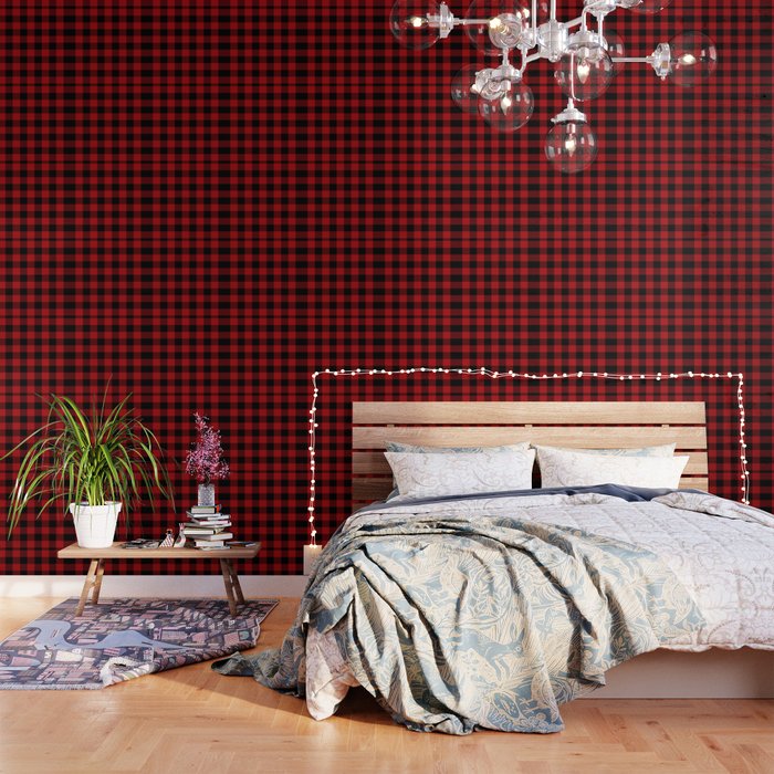 red black buffalo plaid wallpaper by christyne