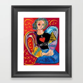 Portrait of a girl with a shirt "I Love Matisse" Framed Art Print