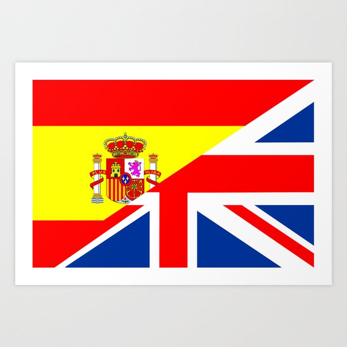 Half United Kingdom Great Britain Half Spain Flag British Spanish Language Dictionary Art Print By Tony4urban Society6