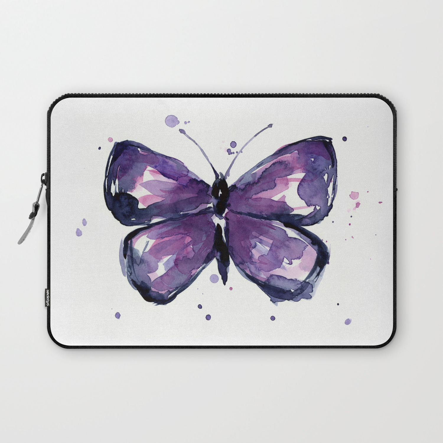 Purple Butterfly Watercolor Abstract Animal Art Laptop Sleeve By