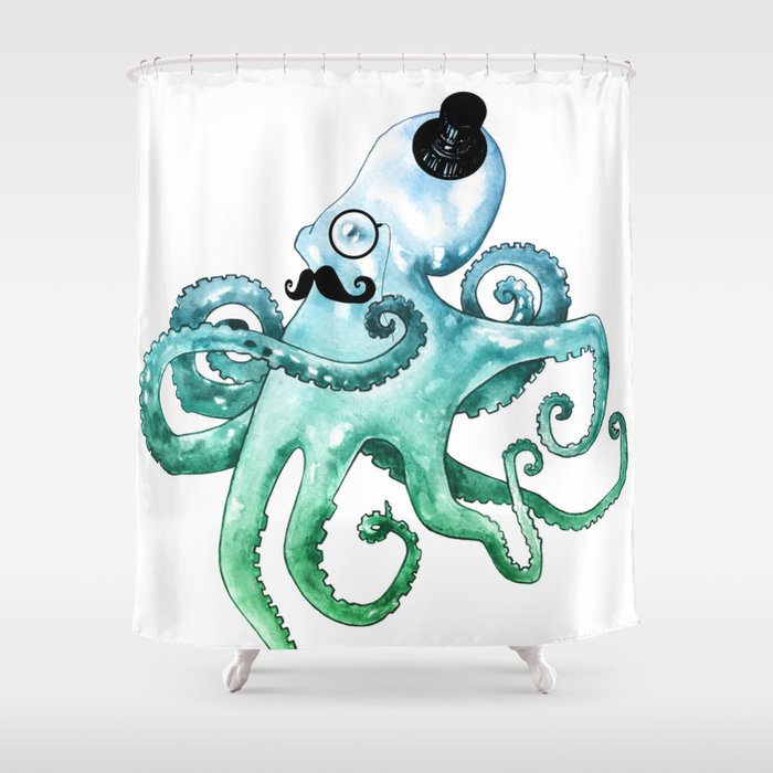 Dapper Octopus Shower Curtain By Sam, Octopus Shower Curtain