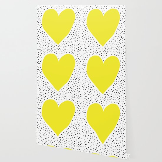 Yellow Heart With Grey Dots Around Wallpaper By Efratul Society6