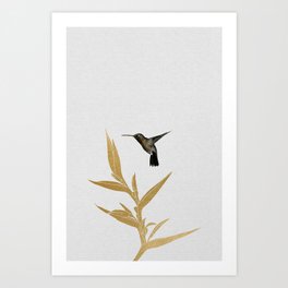 Hummingbird & Flower II Kunstdrucke | Goldfoil, Digital, Bird, Hummingbird, Flower, Artnoveau, Minimalism, Flying, Acrylic, Love 