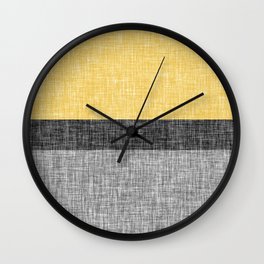 Yellow Grey and Black Section Stripe and Graphic Burlap Print Wall Clock
