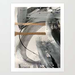 Armor [7]: a bold minimal abstract mixed media piece in gold, black and white Art Print