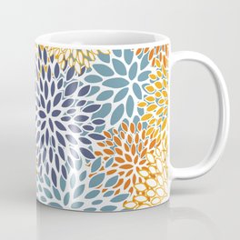Floral Blooms, Blue, Teal, Orange, Yellow Coffee Mug