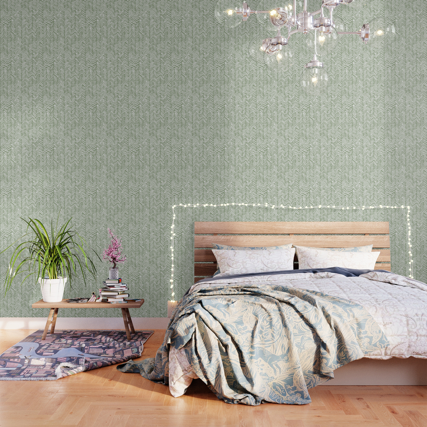 boho abstract herringbone pattern sage green and white wallpaper by meganmorrisart