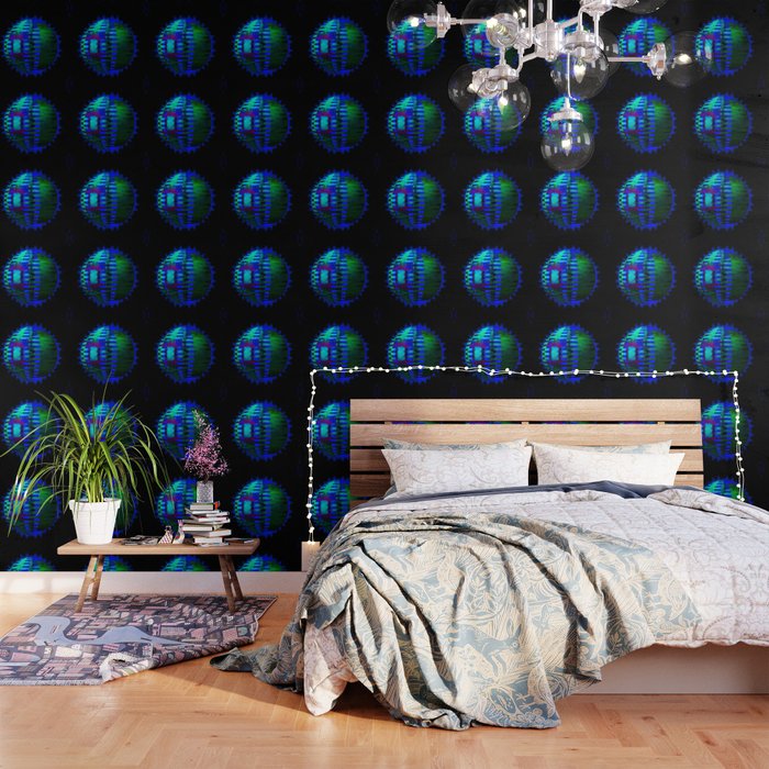Green Layered Star In Blue Flames Wallpaper By Patriciannek Society6