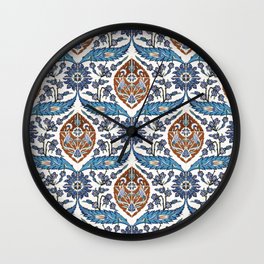 Iznik Tile Pattern Blue White Brown Wall Clock