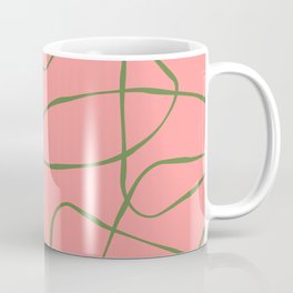Green Line Art on Pink Background Coffee Mug
