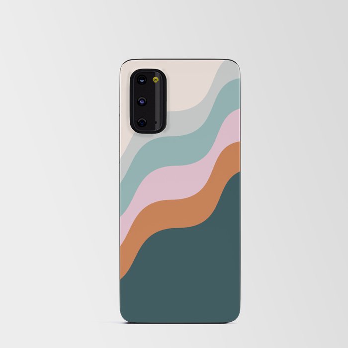 Abstract Diagonal Waves in Teal, Terracotta, and Pink Android Card Case | Graphic-design, Abstract, Wavy-lines, Diagonal, Retro, Cute, Geometric, Organic, Color, Colorful