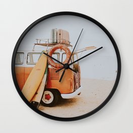 lets surf viii Wall Clock | Beach, Nature, Van, Waves, Surfboards, Love, Tropical, Roadtrip, Island, Travel 