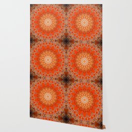 Detailed Orange Boho Mandala Wallpaper