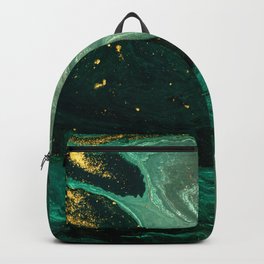 Abstract Pour Painting Liquid Marble Dark Green Teal Painting Gold Accent Backpack