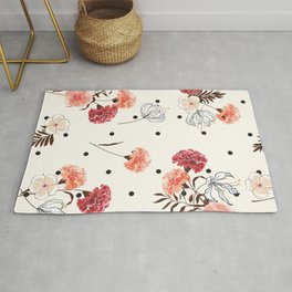 Farmhouse Chic Flower Pattern in Pink Black and White Rug