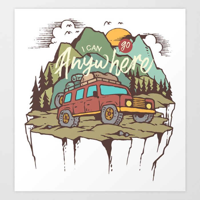 Mountains Road Trip Outdoor Camping Suv Adventure T Shirt Design Illustration Print Artwork Gift Art Print By Badello Society6