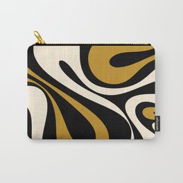 Mod Swirl Retro Abstract Pattern in Black, Dark Gold, and Cream Carry-All Pouch