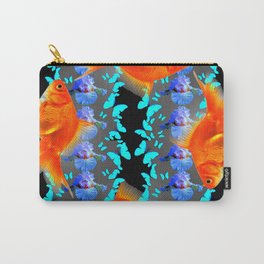 PATTERNED  BLUE BUTTERFLIES GOLD FISH & BLACK ARTWORK Carry-All Pouch