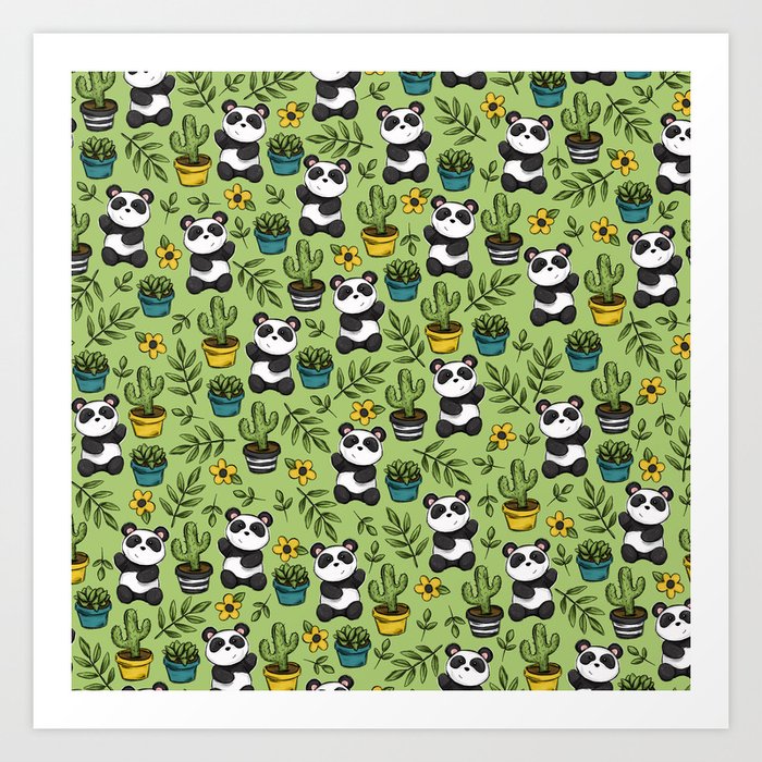 Little Panda Print Baby Panda Panda Bear Boho Panda Succulents And Flower Art Print By Cateandrainn Society6