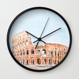 Italy Rome colosseum watercolor painting with background  Wall Clock