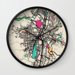 Colorful City Maps: Medellin, Colombia Wall Clock