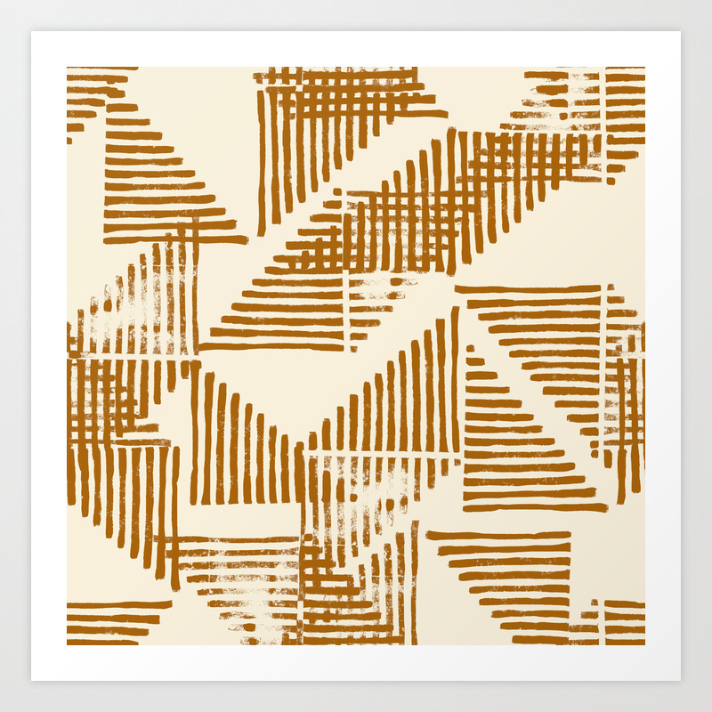 Stripe Triangle Block Print Geometric Pattern In Orange Art Print By Beckybailey1 Society6