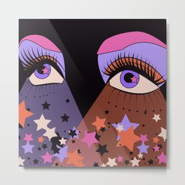 Star Gaze Metal Print | Eye, Retro, Orange, Stars, Space, Stargaze, Curated, Pink, Eyelashes, Eyes 