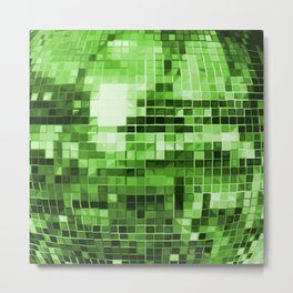 Green Mirrored Disco Ball Pattern Metal Print