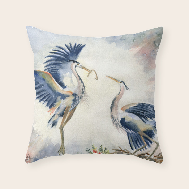 blue heron throw pillows