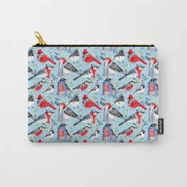 Winter Birds in Scarves on Pale Blue Carry-All Pouch