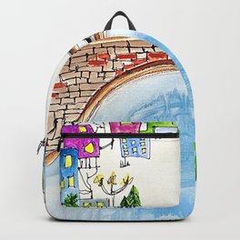 The Neighborhood. Original Artwork Painting Sketch. Bridge and Cityscape. Abstract Architecture Backpack