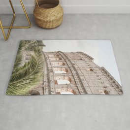 The Roman Colosseum Palm Photo | Italy Travel Photography Art Print In Soft Colors | Architecture In Rome City Rug