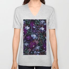 Deep Floral Chaos blue & violet V Neck T Shirt