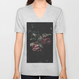 Flower Photography - Pink Camelia Flowers - Dark Dramatic Floral print V Neck T Shirt