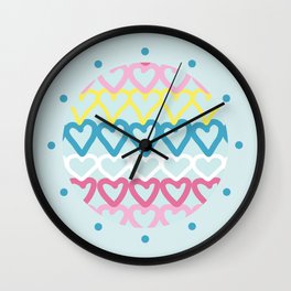 Colorful doodle hearts over blue Wall Clock