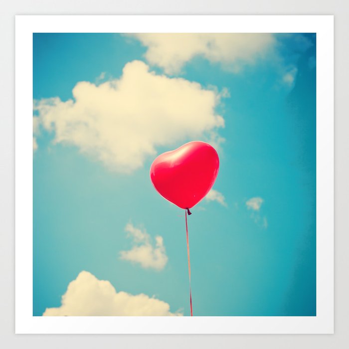 Love Is In The Air Red Heart Balloon On A Retro Blue Sky Art Print By Caroline Mint Photography Society6