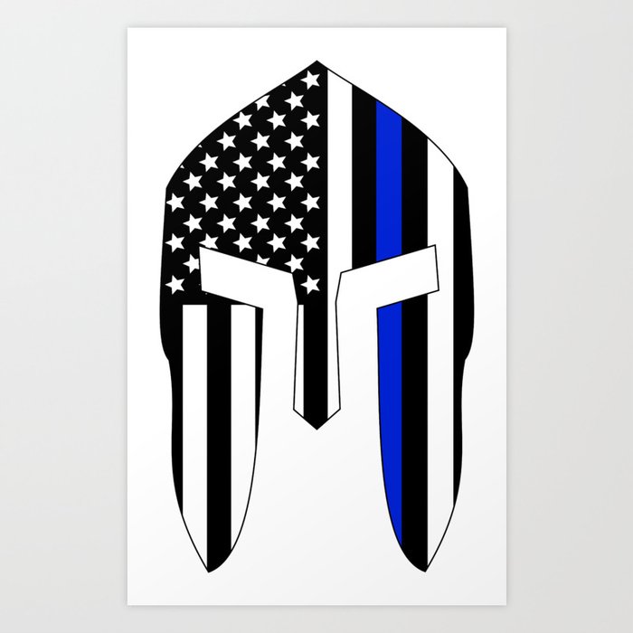 Spartan Helmet Usa Flag Thin Blue Line Art Print By Clipartfever Society6