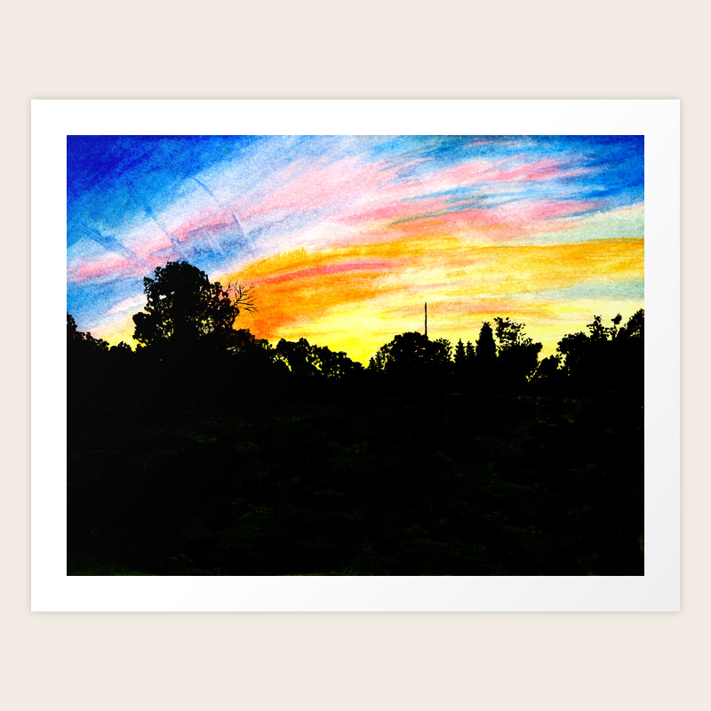 Colorful Sunset Tree Silhouette Watercolor Art Print by  historianaturalisart | Society6