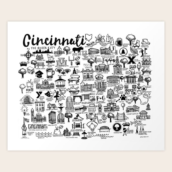 Cincinnati Ohio Map Art Print By Fiberandgloss Society6