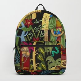 The  Coyoacán Mexican Garden of Casa Azul - Lush Tropical Greenery and Floral Landscape Painting Backpack