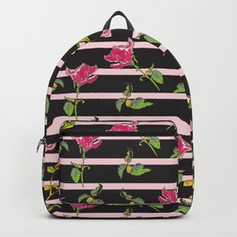 Pink and Black Stripe with Roses Backpack