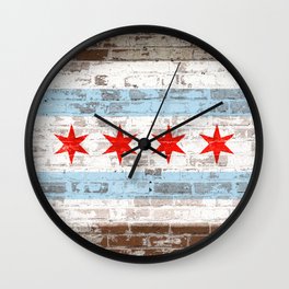 Chicago Flag on Brick Wall Urban City Pride  Wall Clock