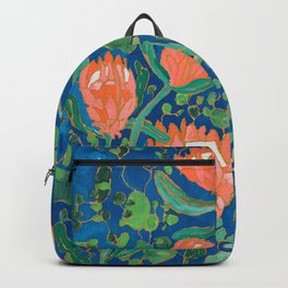 Coral Proteas on Blue Pattern Painting Backpack