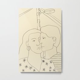 COUPLE IN LOVE UNDER A STREET LIGHT Metal Print | Drawing, Lineart, Love, Graphite, Portrait, Curated, Man, Kiss, Chalk Charcoal, Romance 