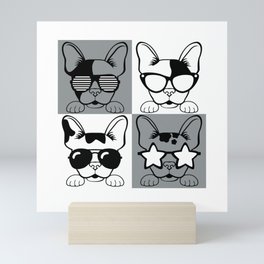 Frenchies with Glasses Black and White Mini Art Print