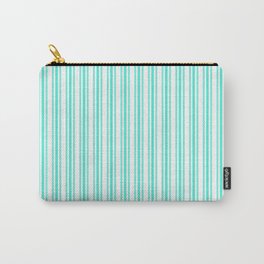 Trendy Large Aqua Gift Box Pastel Aqua French Mattress Ticking Double Stripes Carry-All Pouch