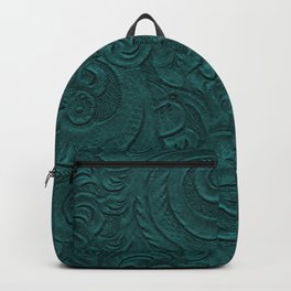 Deep Teal Tooled Leather Backpack