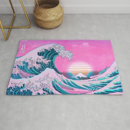 Vaporwave Aesthetic Great Wave Off Kanagawa Synthwave Sunset Rug