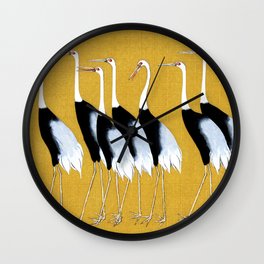 Flock of Japanese red crown crane by Ogata Korin Wall Clock