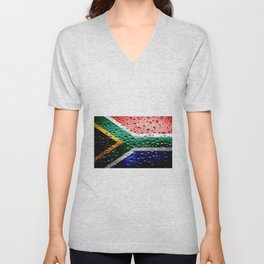 Flag of South Africa - Raindrops V Neck T Shirt
